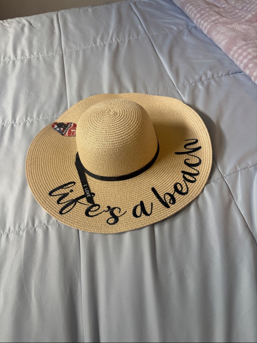 Straw Sun Hat with "Life's a Beach" Script